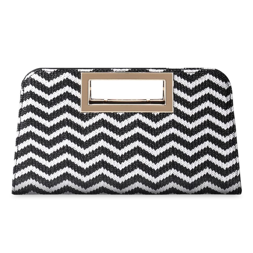 Fashion Wave Straw Cut-Out Handle Evening Handbag for Weddings and Parties